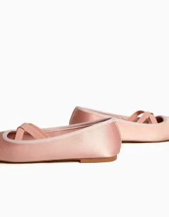 BERSHKA Ballerines satinées élastiques Noir Best