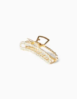 BERSHKA Barrette cheveux métal strass Or Sale