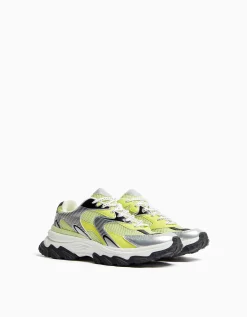 BERSHKA Baskets bimatière mesh Lime Hot