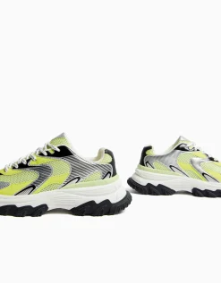BERSHKA Baskets bimatière mesh Lime Hot