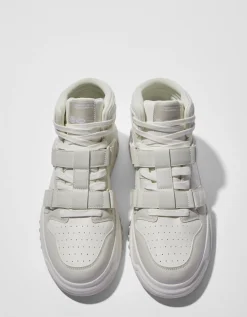 BERSHKA Baskets montantes à scratch homme Blanc Discount