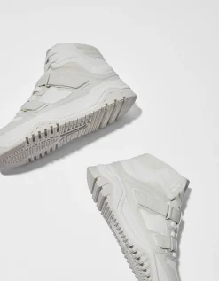 BERSHKA Baskets montantes à scratch homme Blanc Discount