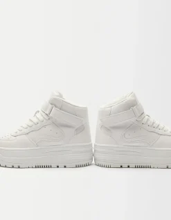 BERSHKA Baskets montantes lanière Blanc Discount