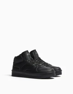 BERSHKA Baskets montantes multi-couches homme Noir Cheap