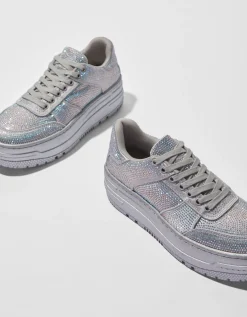 BERSHKA Baskets plateforme avec brillants Argent New