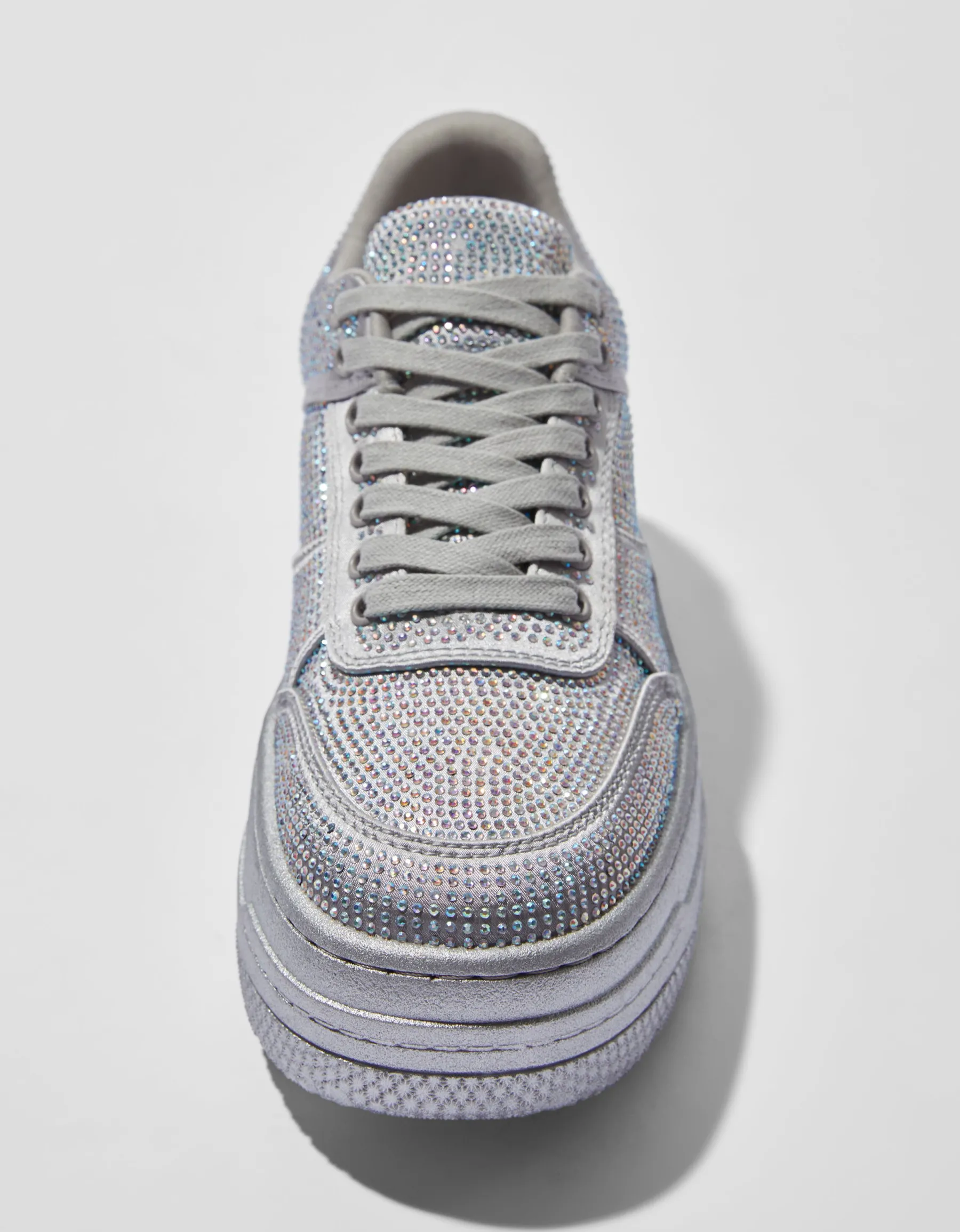 BERSHKA Baskets plateforme avec brillants Argent New