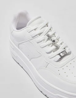 BERSHKA Baskets plateforme bijou Blanc Discount