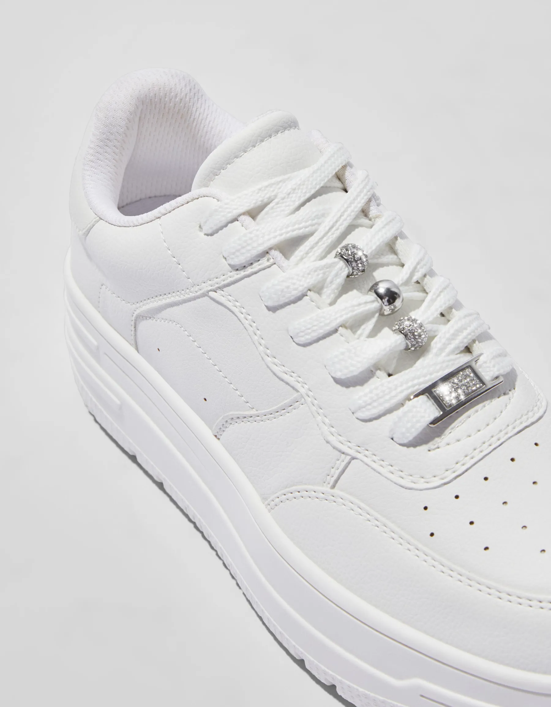 BERSHKA Baskets plateforme bijou Blanc Discount