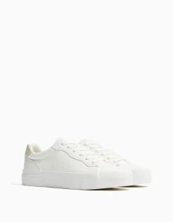 BERSHKA Baskets plateforme bimatière Blanc Cheap