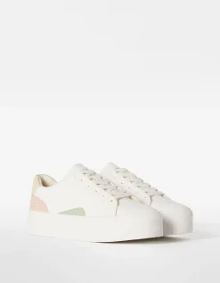 BERSHKA Baskets plateforme bimatière Blanc Hot