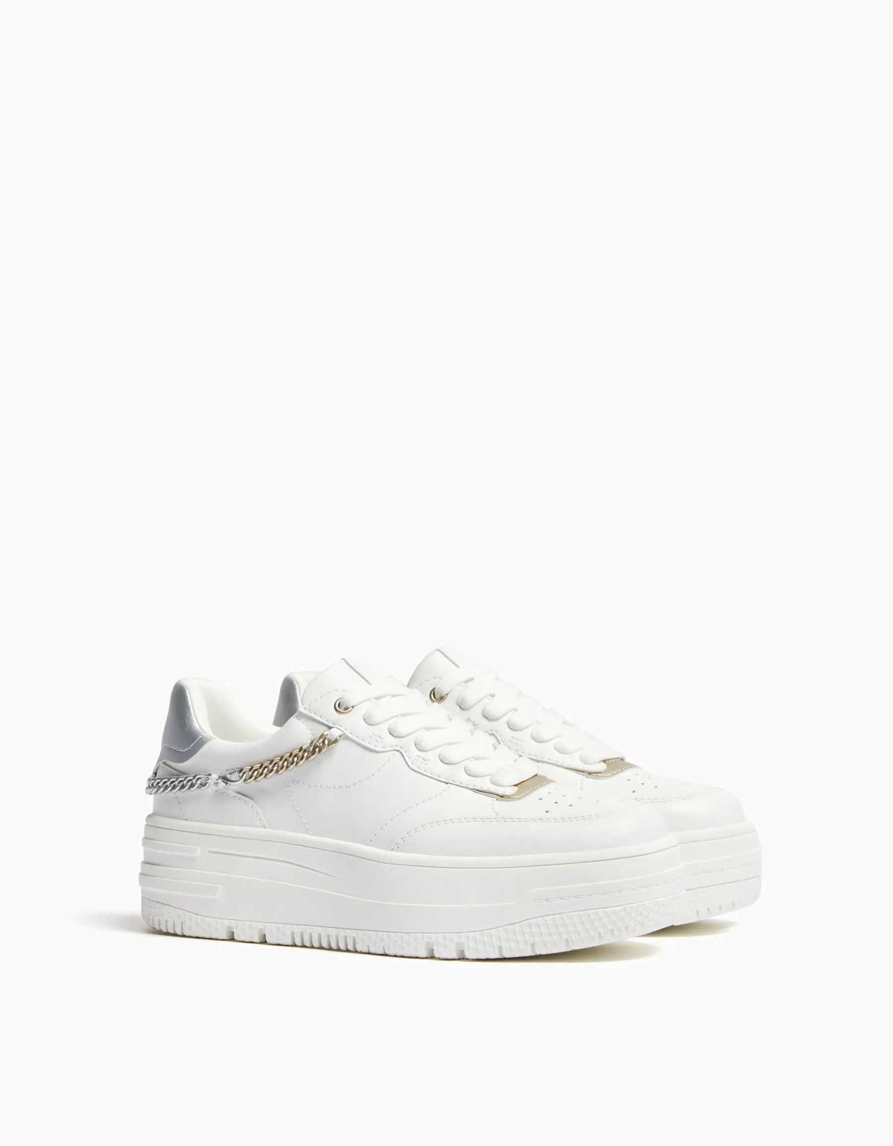 BERSHKA Baskets plateforme chaîne Blanc Online