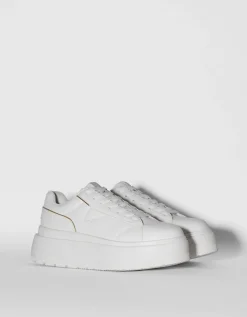 BERSHKA Baskets plateforme détails métallisés Blanc Shop