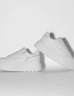 BERSHKA Baskets plateforme détails métallisés Blanc Shop