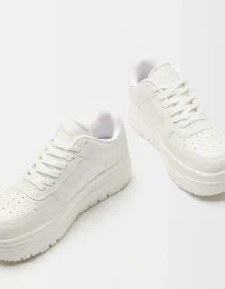 BERSHKA Baskets plateforme unies Blanc Discount