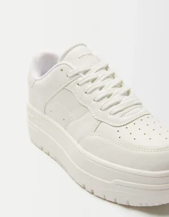 BERSHKA Baskets plateforme unies Blanc Discount