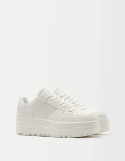 BERSHKA Baskets plateforme unies Blanc New