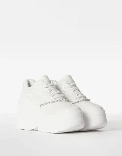 BERSHKA Baskets plateforme XL bride Blanc New