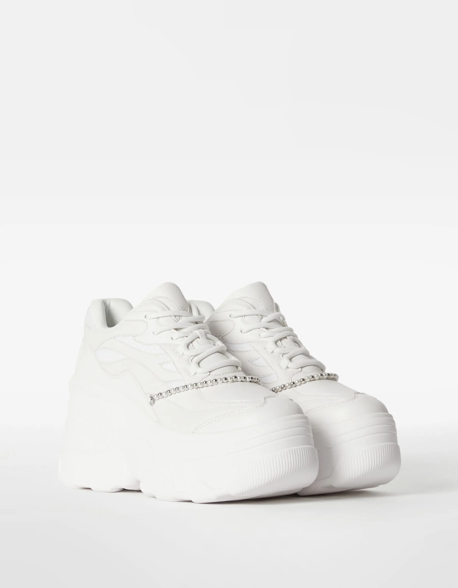 BERSHKA Baskets plateforme XL bride Blanc New