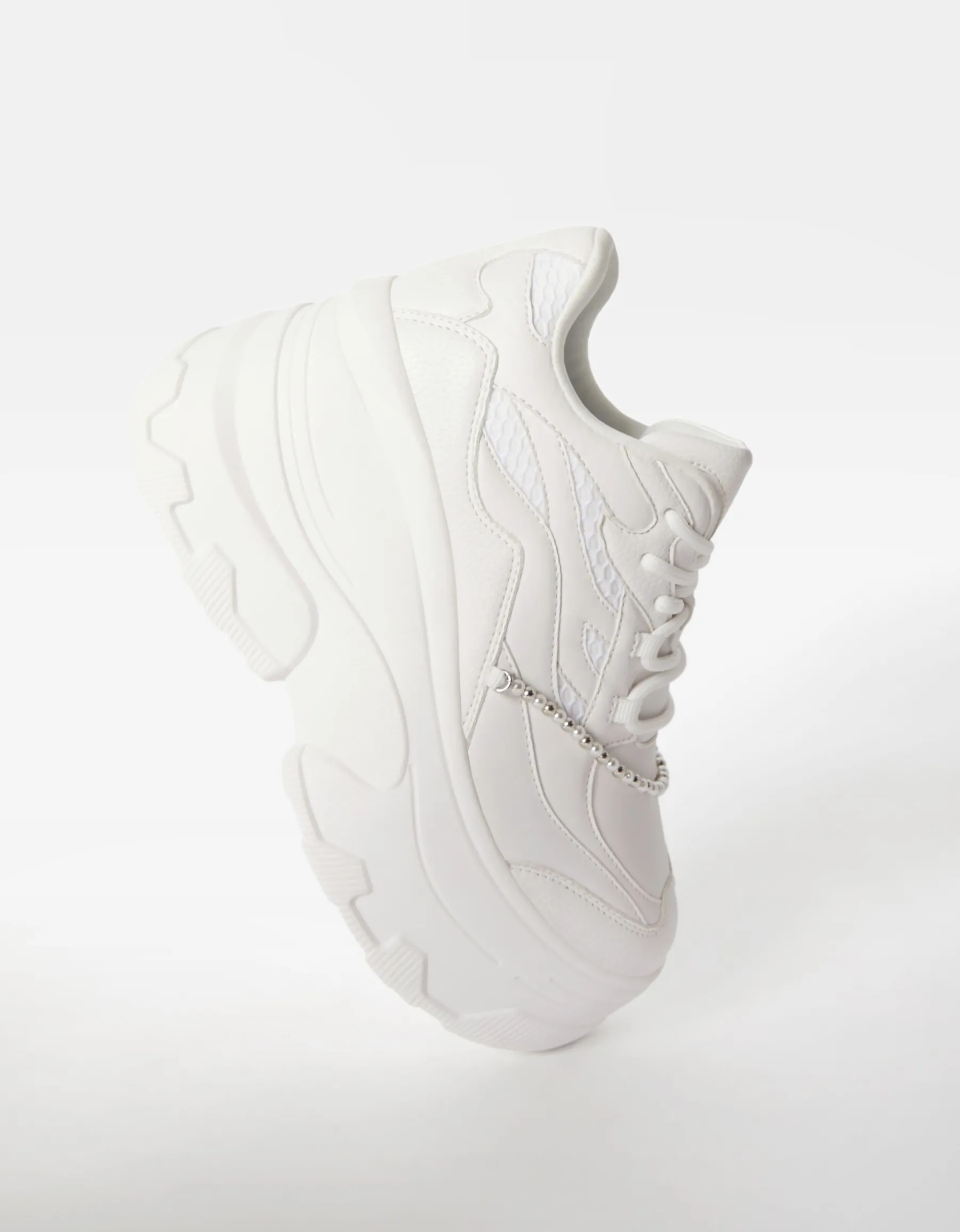 BERSHKA Baskets plateforme XL bride Blanc New