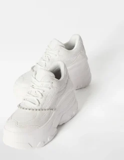 BERSHKA Baskets plateforme XL bride Blanc New