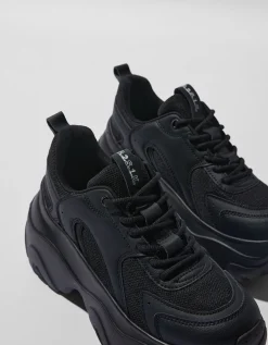 BERSHKA Baskets semelle XL avec mesh Noir Outlet