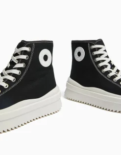 BERSHKA Baskets type bottines plateforme Noir Cheap
