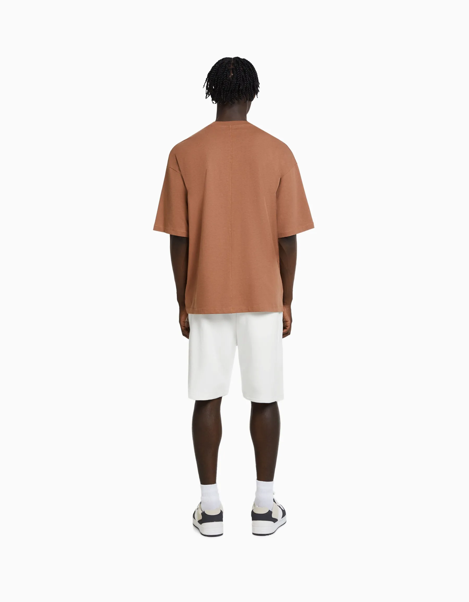 BERSHKA Bermuda basique molleton Blanc Store