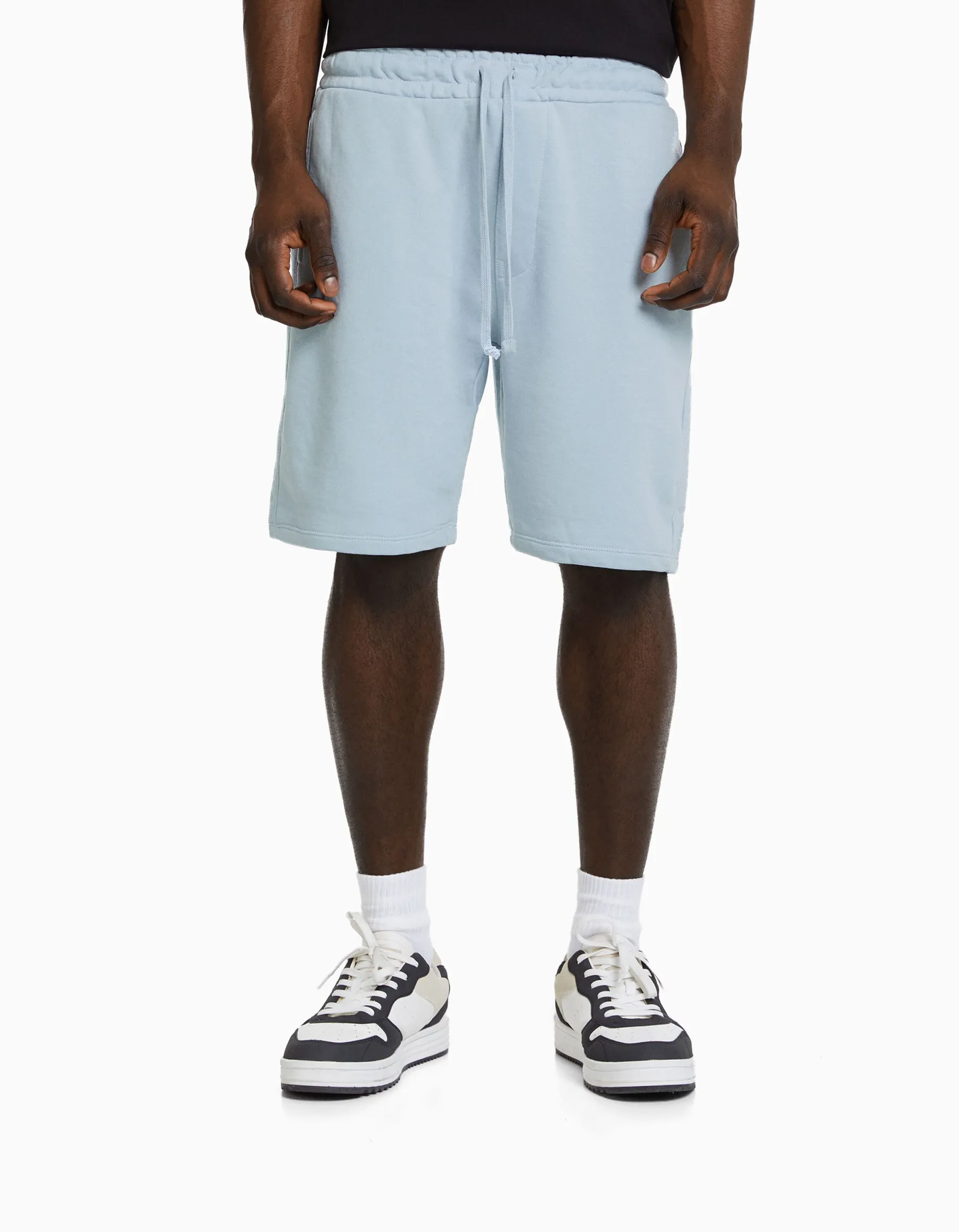 BERSHKA Bermuda basique molleton Blanc Outlet