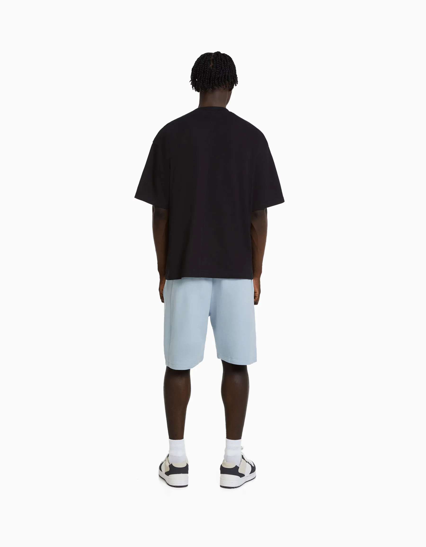 BERSHKA Bermuda basique molleton Blanc Outlet