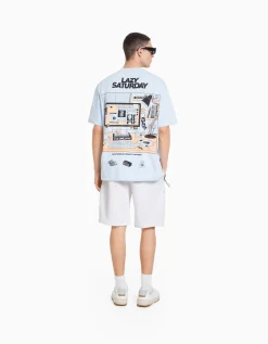 BERSHKA Bermuda cargo molleton Blanc Store