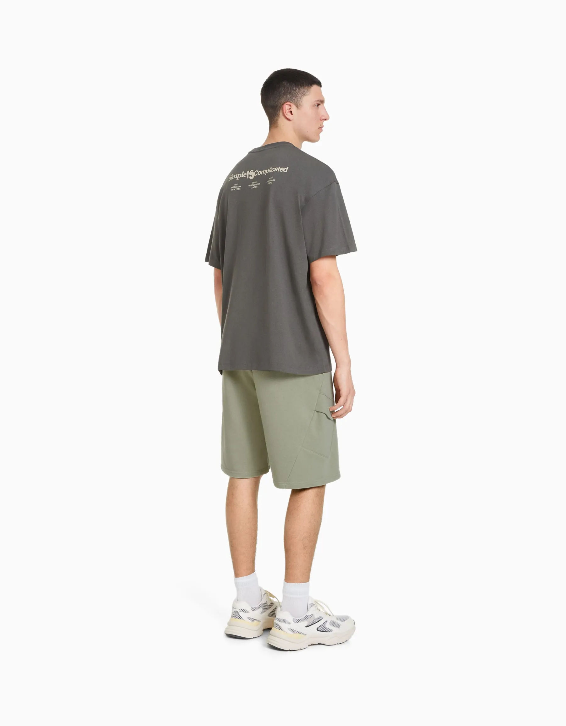 BERSHKA Bermuda cargo molleton Blanc Outlet