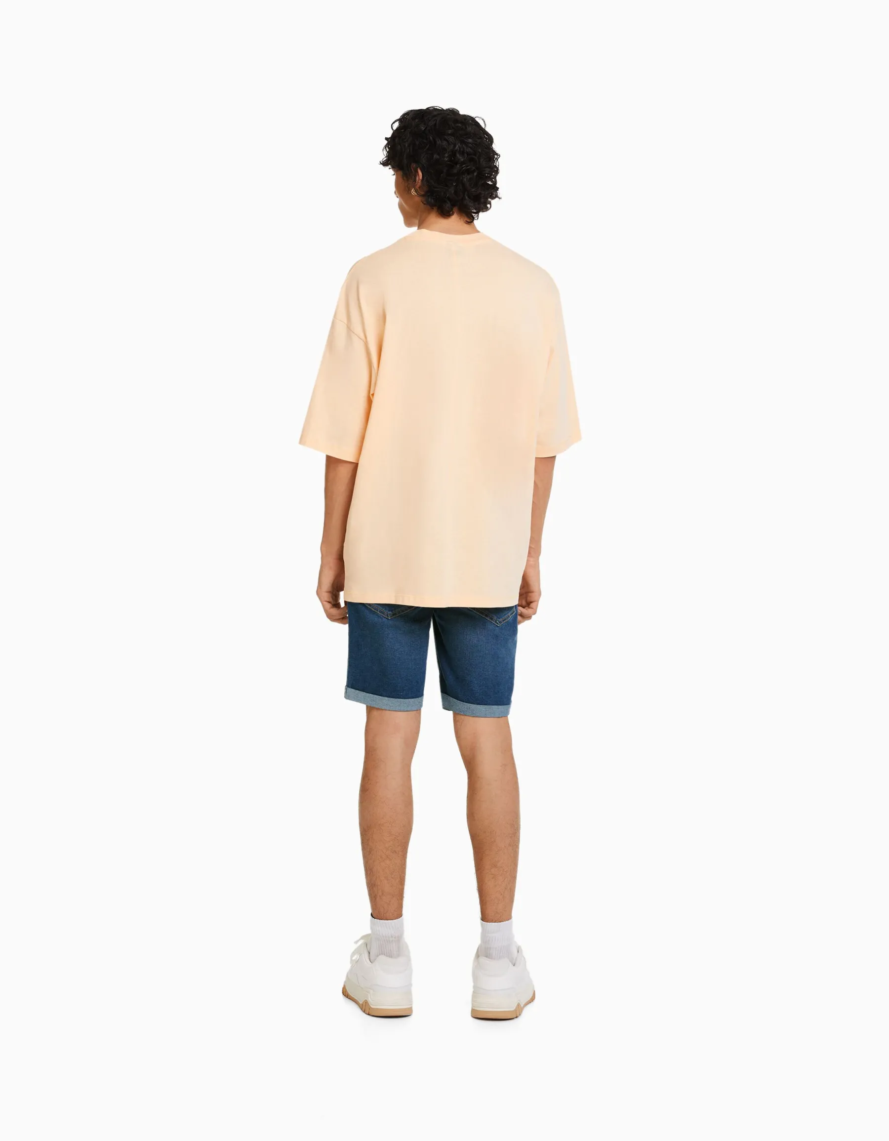 BERSHKA Bermuda denim skinny retroussé Bleu Shop