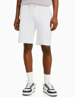 BERSHKA Bermuda jogger effet rustique Blanc Hot