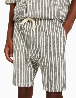 BERSHKA Bermuda jogger rustique rayures Blanc / Noir Shop