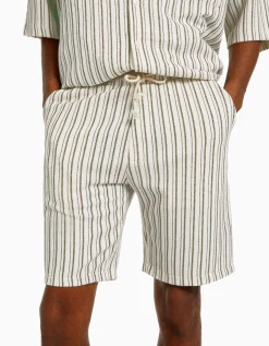 BERSHKA Bermuda jogger rustique rayures Blanc / Noir Cheap
