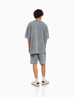 BERSHKA Bermuda molleton effet délavé Blanc New