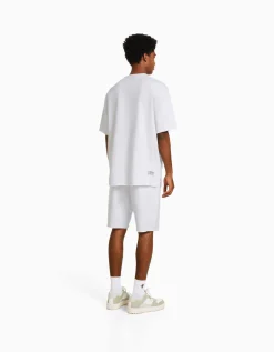 BERSHKA Bermuda molleton effet délavé Blanc New