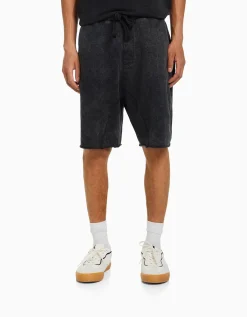 BERSHKA Bermuda molleton effet délavé Blanc Discount