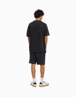 BERSHKA Bermuda molleton effet délavé Blanc Discount