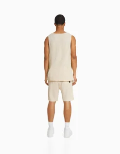 BERSHKA Bermuda molleton gaufré Blanc cassé Flash Sale