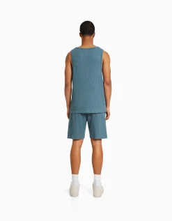 BERSHKA Bermuda molleton gaufré Blanc cassé Clearance