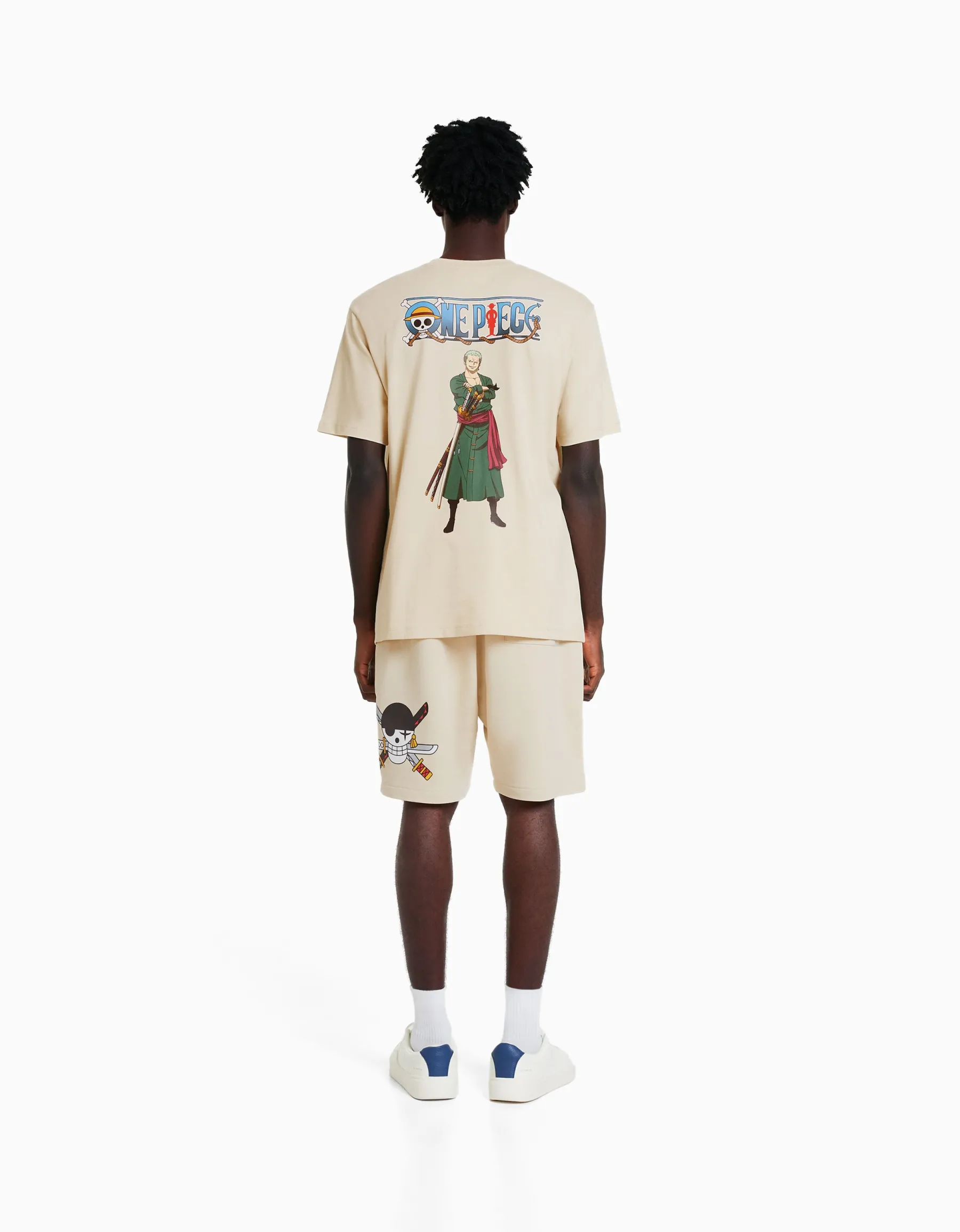 BERSHKA Bermuda molleton imprimé One Piece Camel Best Sale