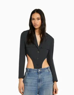 BERSHKA Blazer tailoring body Gris Outlet