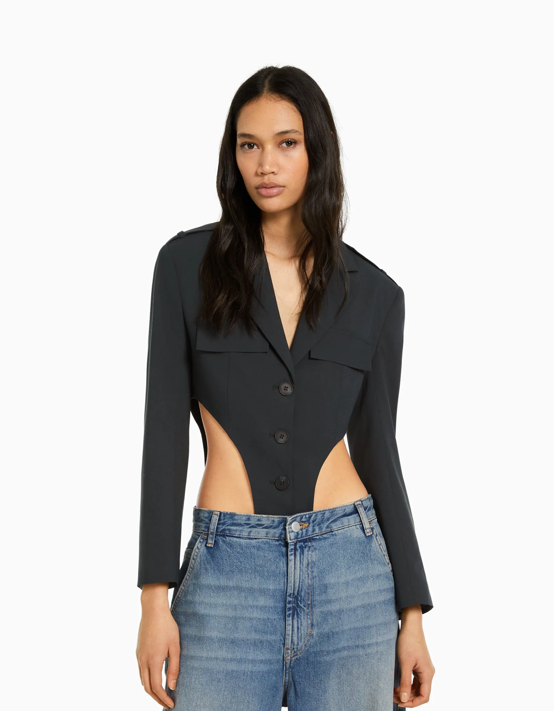 BERSHKA Blazer tailoring body Gris Outlet