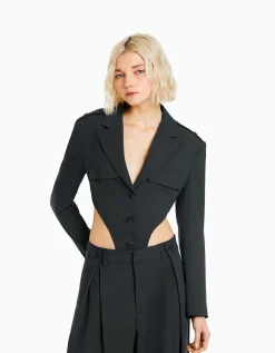 BERSHKA Blazer tailoring body Gris Flash Sale