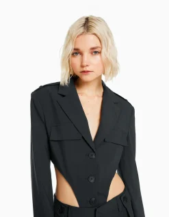 BERSHKA Blazer tailoring body Gris Flash Sale
