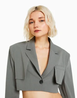 BERSHKA Blazer tailoring cropped Gris Store