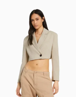 BERSHKA Blazer tailoring cropped serge Rose Discount
