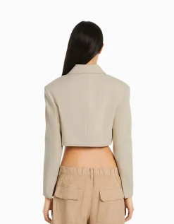 BERSHKA Blazer tailoring cropped serge Rose Discount