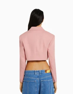 BERSHKA Blazer tailoring cropped serge Rose Fashion